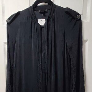 Burberry Italy Viscose Snap Pleated Long Sleeve Dress - Black - Size IT 44/US 10